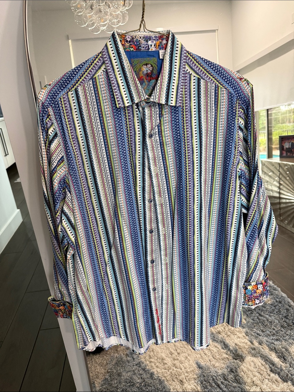 Classic Striped Button-Down Shirt in Blue, White, Green & Purple